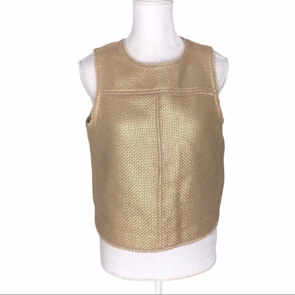 Banana Republic gold woven top sleeveless vest metallic MP petite medium - Picture 6 of 16